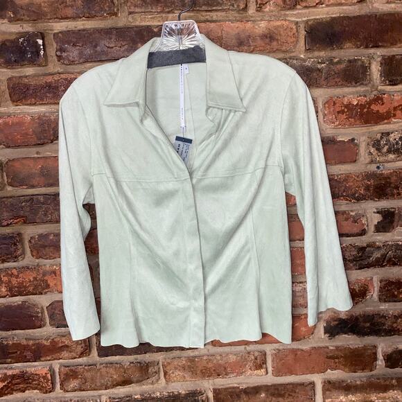 New Max Studio Green Faux Suede Long Sleeve Button Down Shirt Women's Size Small - Picture 1 of 6